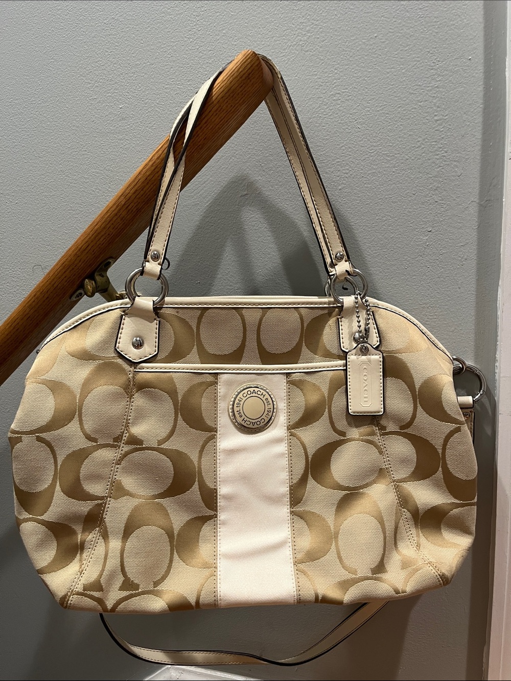 Coach Tan & Cream Signature Canvas Shoulder Bag